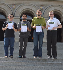 Benjamin Chung, Cyrus Omar, Jonathan Aldrich and Alex Potanin pose with their distinguished paper honors at last week’s European Conference on Object-Oriented Programming.